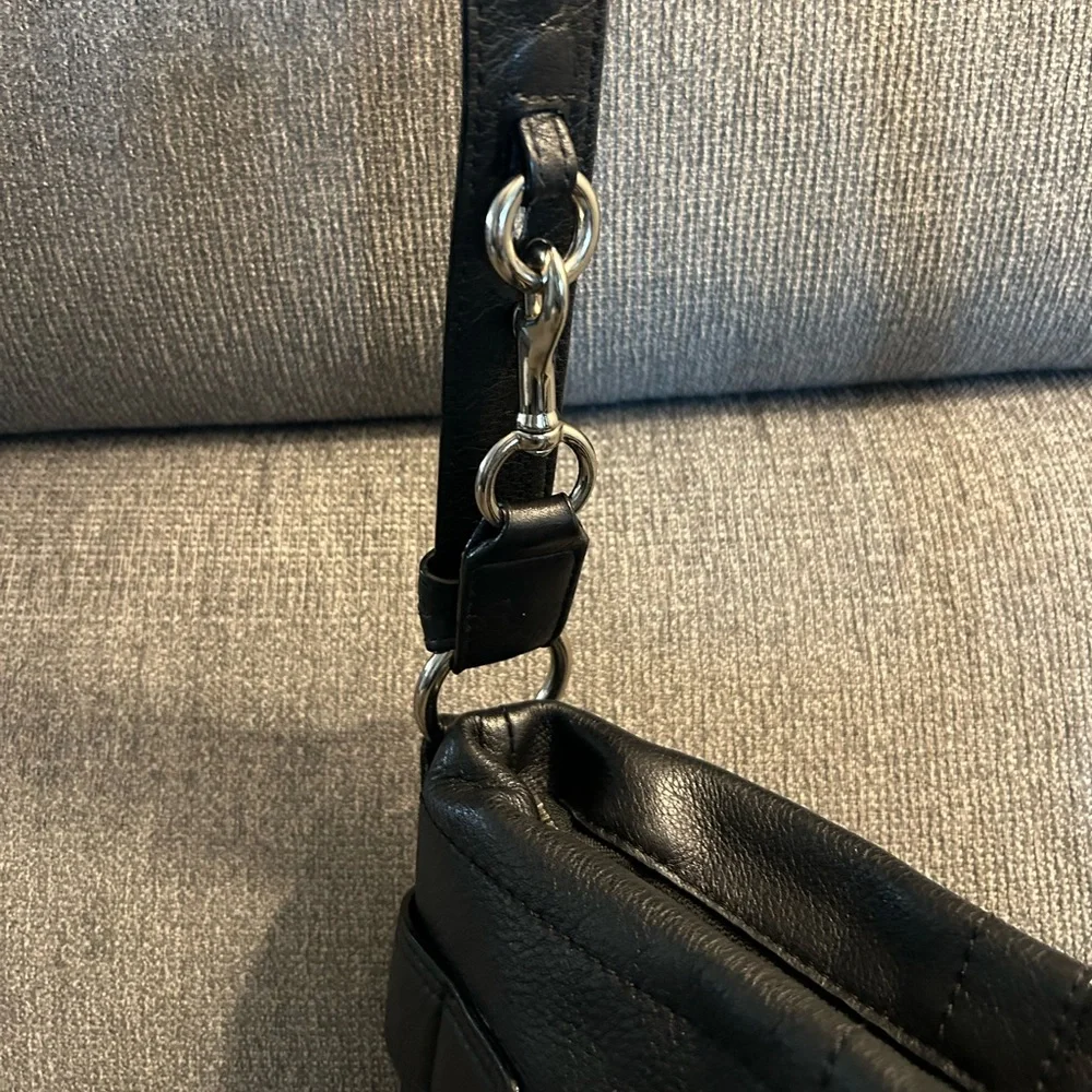 Coach Soho Black Leather Shoulder Convertible Strap Bag with Silver Hardware
